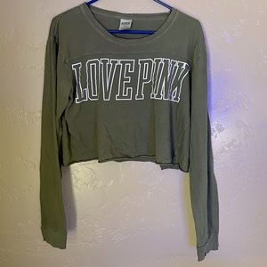 PINK Everyday Long Sleeve Cropped Tee in Winter Green